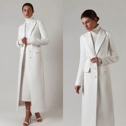 White Women Long Blazer Dress Peaked Lapel Long Sleeve Slim Fit Dress Custom Made Party Evening Wear One Jacket Outfits