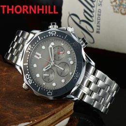 mens multi funcitonal quartz watches stopwatch 42mm full stainless steel wristwatches sapphire luminous watch factory montre de lu244R