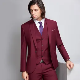 Men's Suits Red Men Groomsman Suit Wedding Formal Mens Slim 3 Pieces Sets (Jacket Pants Vest) Costume Homme