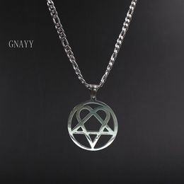 Punk jewelry Him Necklace Stainless Steel Heartagram Pendant Merch Logo Symbol Silver 4mm 24 curb Chain335H