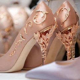 Dress Shoes Pink Elegant Silk Women Pumps High Heels Rhinestone Flower Wedding Brand Design Pointed Toe Ladies