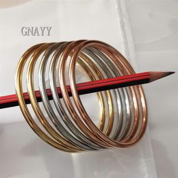 XMAS GIFTS WOMEN tri-color stainless steel silver gold rose gold mixed round smooth solid cuff bangle bracelet high quality 4mm 2 292n