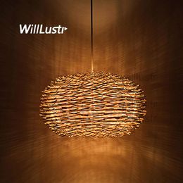 willlustr wicker pendant lamp handmade bird nest suspension light el restaurant mall bar lounge porch rattan hanging chandelier271l