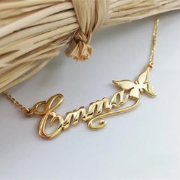 Pendant Necklaces Personalised Butterfly Name Necklaces For Women Girl Favourite Jewellery Custom Ribbon Nameplate Choker Necklace Friends Gifts 231211