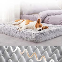 kennels pens Plush Square Dog Mattress For Small Medium Large Dog Removable Washable Kennel Dog Bed Mat Super Soft Sleeping Pet Bed 231212