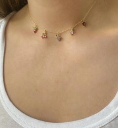 Cubic Zirconia Choker Necklace Grape Cherry Banana Peach Bling Women Fashion 18K Gold Plated Luxury Iced Out Fruit Pendant Collar 4869890