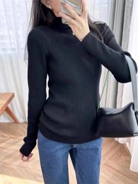 Women's Sweaters Autumn Turtleneck Sweater Pullover Women Fashion Metal Logo Long Sleeved Slim Rib Knit Top Female Comfortable Elegant