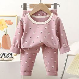 Pijamas conjunto de bebê sleepwear crianças manga longa menino menina flor algodão topo e calça define pijamas infantis lycra roupas 231212