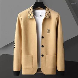 Men's Sweaters Luxury Spring And Autumn Solid Color Business Casual Sweater Trendy Neckline Design Pattern Embroidered Cardigan M-4XL