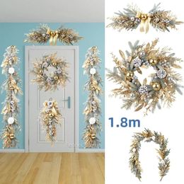 Christmas Decorations Christmas Wreath for Front Door Artificial Golden Garland Front Door or Fireplaces Stairs Indoor Outdoor Holiday Decoration 231211