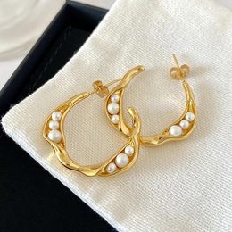 Hoop Earrings Vintage Designer Peas Twisted C-shaped Pearls For Women Versatile Temperament Jewelry Gifts Party