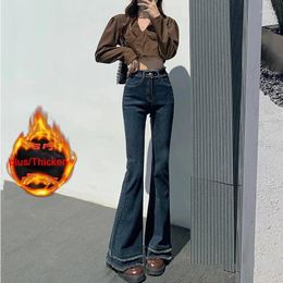 Women's Jeans Women High Waist Elastic Flare Pants 2023 Autumn Warm Wide Leg Denim Trousers