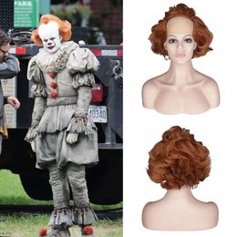 Curly Bald for Old Men Ginger Brown Pennywise It Halloween Cosplay Wigs Fluffy Costume Anime Wig Male