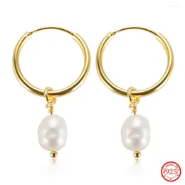 Hoop Earrings 925 Sterling Silver Natural Freshwater Pearl For Women Girls Charming Drop Fine Jewellery Gift