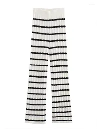 Women's Pants Kumsvag 2023 Women Summer Striped Straight Casual Elastic Knitting Female Elegant Street Pant Trousers Clothing