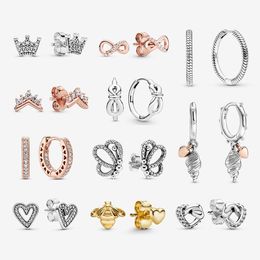 Stud New Original 925 Sterling Sier Earrings 2022 Crystal Stud Women Rose Gold Crown Infinity Heart Bee Jewellery Drop Delivery Jewellery Dhreg