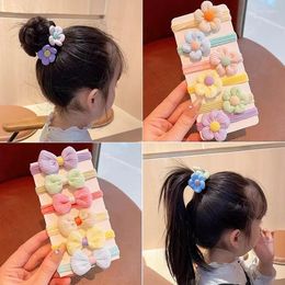 Hair Accessories 6PCS Children Cute Bowknot Rope Fashion Multicolor Flower Hairbands For Women Girls High Elastic Sweet Ponytail Ring