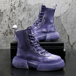 2024 Autumn New Boots for Men Black purple red Boots Platform Shoes Fashion Ankle Boots Winter Slip on Men Shoes