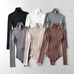 New Spicy Girl Elastic Slim Fit Brushed High Neck jumpsuit Women's Bottom Shirt Solid Colour Tight Slimming Long sleeved T-shirt