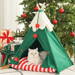 kennels pens Pet Teepee Tent for Small Dogs and Cats Christmas Tree Style Cat with Thick Cushion Indoor Outdoor Portable Dog Bed 231212