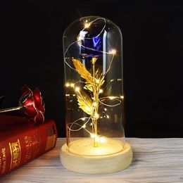 Rose With LED Light rose in glass Dome Beauty Forever Gold plated Flowers For Valentine's Day Gift189S