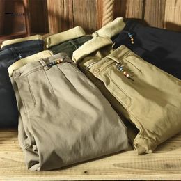 Men's Pants 2024 Winter Flacee Men Cotton Solid Loose Casual Safari Style Pocket Khaki Army Green Work Pant 28-38