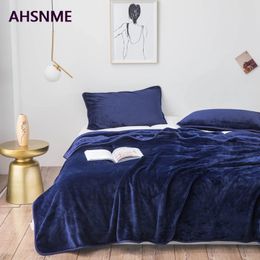 Blankets AHSNME Navy Blue Thick Coral Blanket Solid Colour Mink Velvet Blanket Soft Sofa Throw Multi Size High Quality Rug Drop Ship 231212