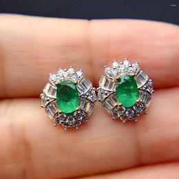 Stud Earrings Natural Emerald 925 Sterling Silver Jewelry Women Wedding Gift