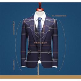 Men s Suits Blazers 3 Pcs Set Coat Vest Pants 2023 Fashion Casual Boutique Business Plaid Slim Formal Dress Jacket Waistcoat u231211