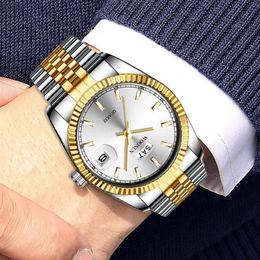 Wristwatches 2022 Luxuy Fashion Business Watch Men Silver Gold Watches Stainless Steel Band Day Date Quartz Relogio Masculino3284