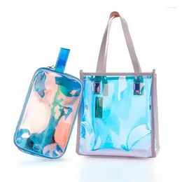 Storage Bags Fashion Waterproof Cosmetic PVC Transparent Zippered Toiletry Bag With Handle Strap Portable Clear Makeup