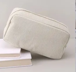 Cosmetic Bags 3pcs Corduroy White Pink Large Capacity Solid Pencil Boxes Mix Color