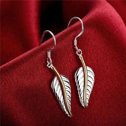 women's 925 silver Dangle Chandelier earring gift feather sterling silver plate earrings GSSE038242W