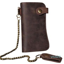 Men Leather Chain Wallet Card Holder Billfold Checkbook Trucker Biker Clutch191g