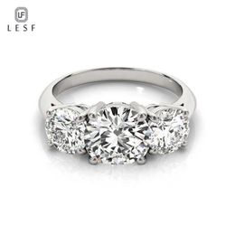 LESF 925 Sterling Silver Women's Ring 3 Stones 2 Carats Round Cut SONA Simulated Diamond Wedding Engagement Rings 210330288u