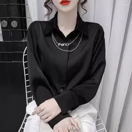 Women's Blouses Brand Discount Store Long Sleeved Counter With Western Style Chain Splicing Chiffon Shirt Short Slim Fit Top