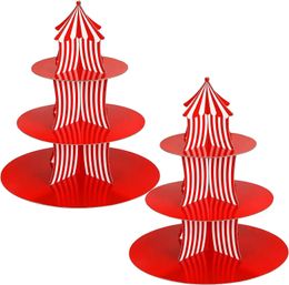 Other Event Party Supplies 1Set 3 Tier Circus Carnival Paper Cupcake Stand Red Striped Cake Decorating Children's Day Dessert 231212