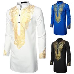 Ethnic Clothing Muslim 2023 Casual Islamic Arabic Abaya Robe Cosplay Print Stand Collar Youth Mid-Length Shirt Coat Men Costumes