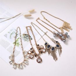 Geometric Crystal Tennis Necklaces For Woman Sweater Chain Necklace Fashion Metal Diamond Rhinestone Short Chokers Female Wholesal306W