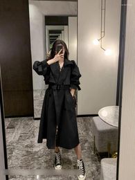 Women's Trench Coats Korean Women Solid Lapels Coat Double Row Buttons Long Windbreaker Winter Clothes Jacket For Top Overcoat