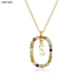 ANDYWEN 925 Sterling Silver Gold Alphabet S T N Letter I L O V E Y U Pendant Initial Chain Necklace Fine Jewels 210608268G