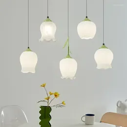 Pendant Lamps SANDYHA Modern Chandeliers LED Glass Milky White And Green Home-appliance Suitable For Restaurants Lamp