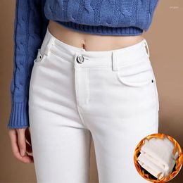 Women's Jeans Women Winter Thicken Warm Plush Fleece Velvet Lining Denim Pure White High Waist Slimming Stretch Leggings Skinny