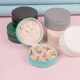 Jewellery Pouches Mini Round Box Portable Travel Organiser Display Necklace Ring Storage Girls PU Leather Zipper Case