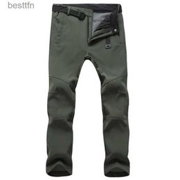 Men's Pants Men Fleece Thermal Pants Outdoor Soft Shell Waterproof Hiking Camping Fishing Trousers Climbing Trekking Sport Warm CargoL231212