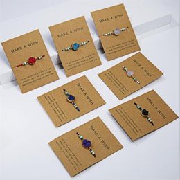 14Pcs Make a wish Colourful Woven Natural Stone Paper Card Bracelet For Woman Simple Fashion Jewelry305b