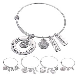 Love Inspire Teach White Crystal Apple Ruler Bracelet Stainless Steel Pendant Bangle Jewelry Gift Teacher Friend Dlh2041462782