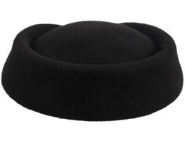 Elegant Wool Felt Pillbox Stewardess Air Hostesses Beret Hat Party Base Cap Berets2388769