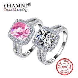 Original 100% Solid 925 Sterling Silver Wedding Rings for Women With 8mm White Pink CZ Diamond Engagement Ring Jewelry Whole H234P