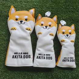 Club Heads Cute Akita PU Leather Golf Headcover Golf Club Head Cover for Driver Fairway Hybrid Putter Protector Wood Covers Golf Accessory 231212